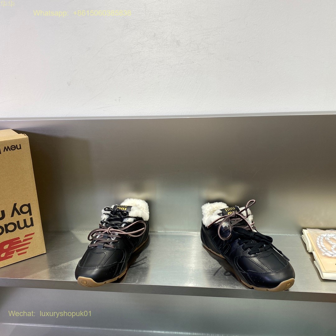 Miu Miu New Balance 530 sl leather Fur shearling Low Top Sneakers Women Mens Shoes