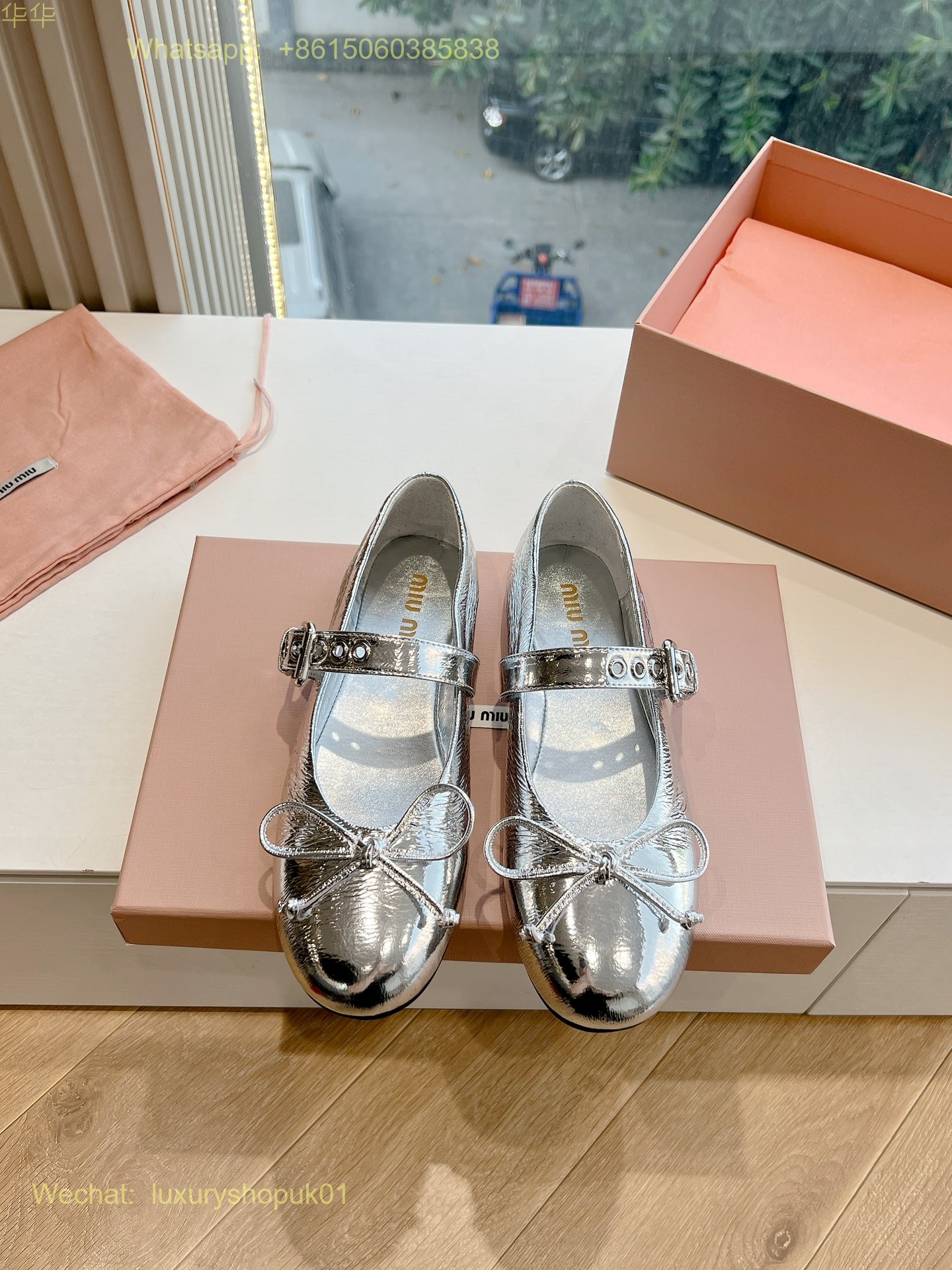 Miu Miu Bow-Detailed Buckled Ballerina bow Ballet Flats Women Shoes