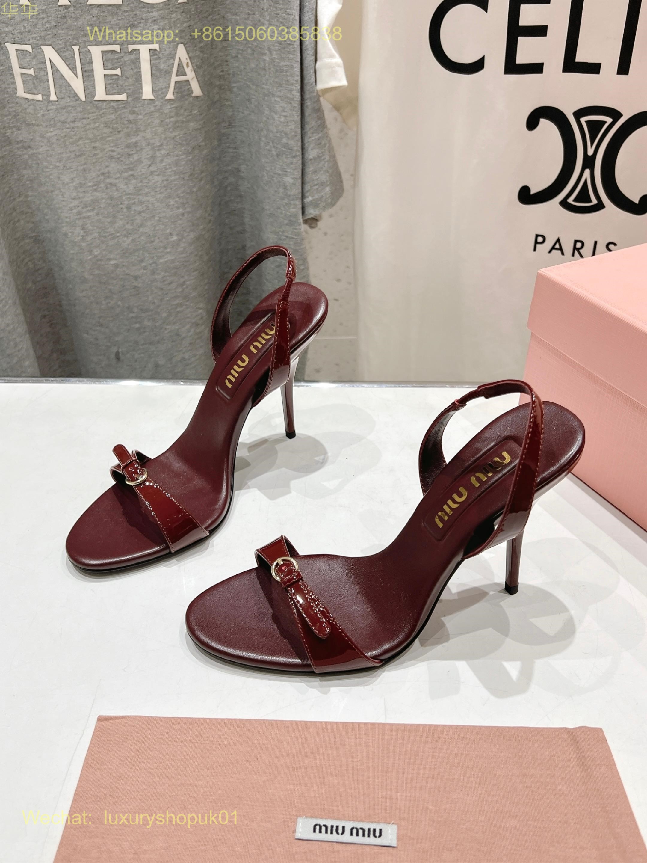 Miu Miu Patent Leather Heeled Sandals buckle Women Shoes