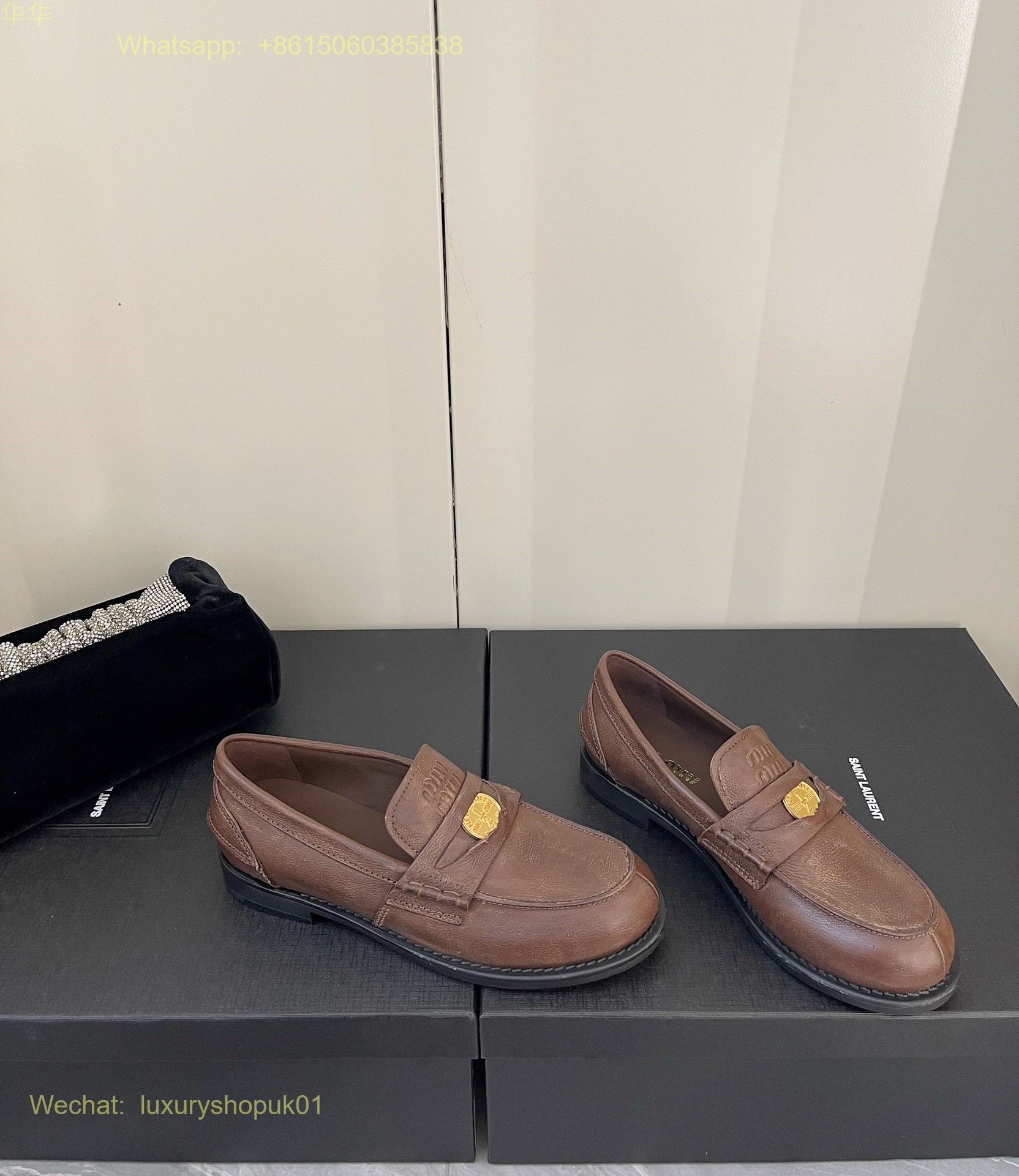 Miu Miu Round Toe Embossed Patent Penny Loafers Women Shoes