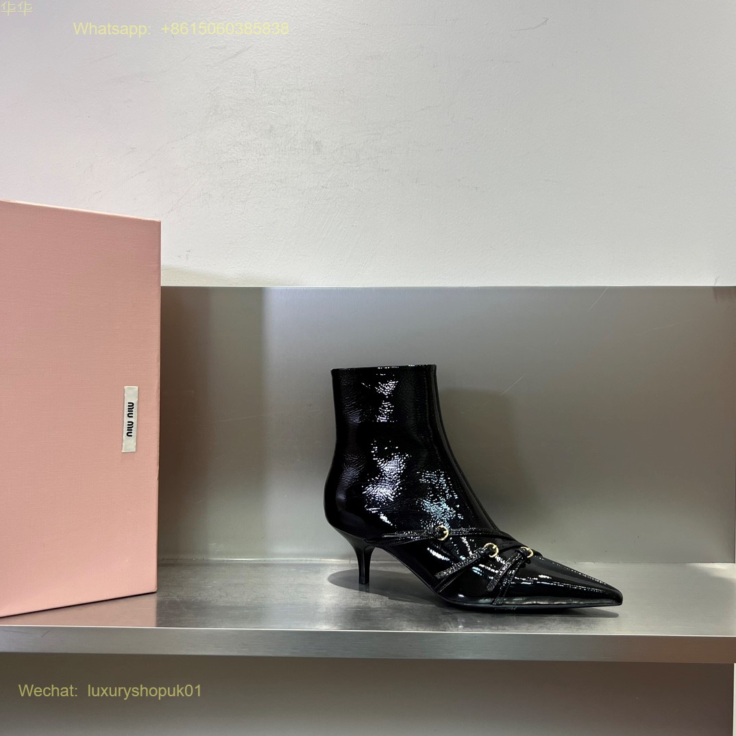 Miu Miu naplak booties Buckle Strap Point-Toe Ankle Boot Women Shoes
