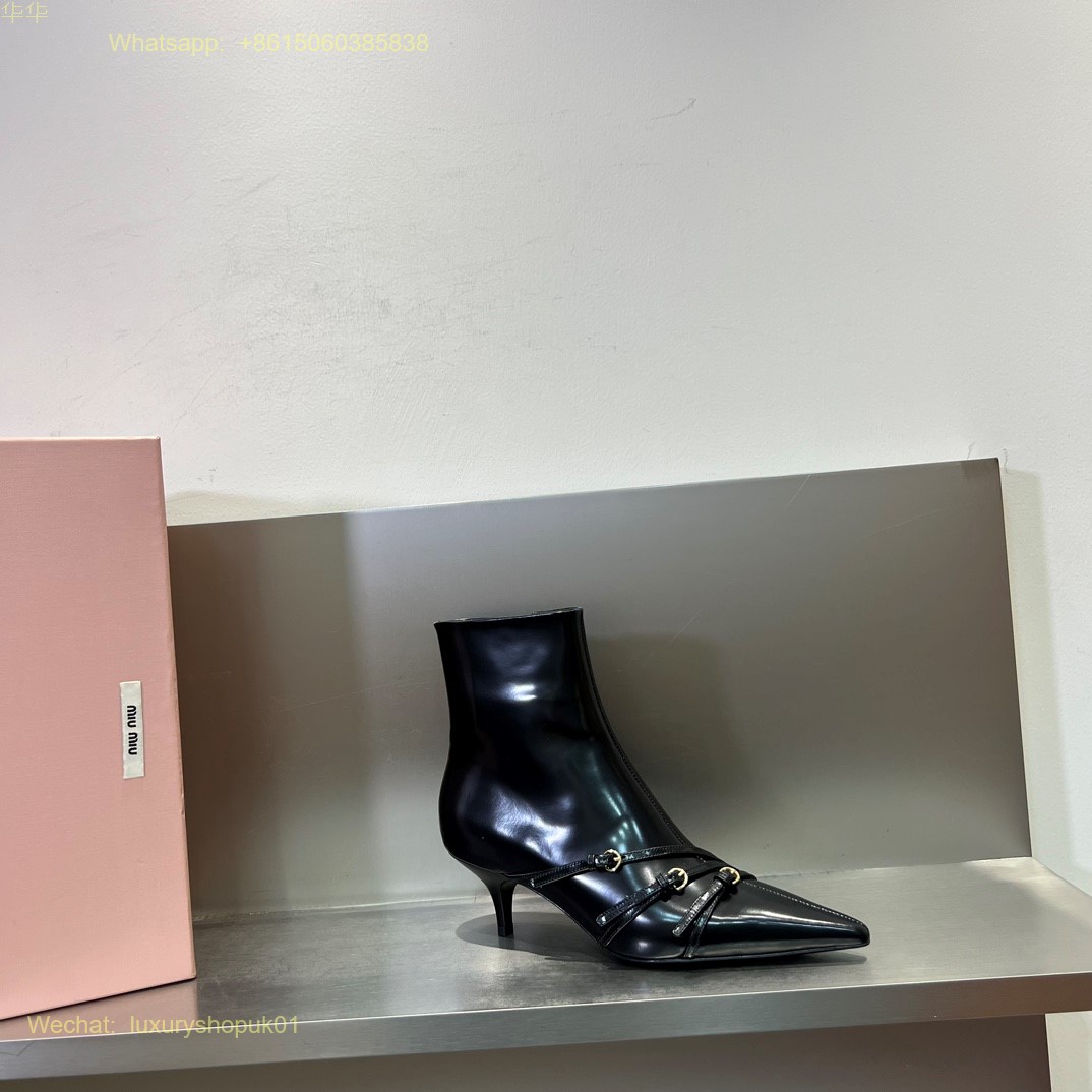 Miu Miu naplak booties Buckle Strap Point-Toe Ankle Boot Women Shoes