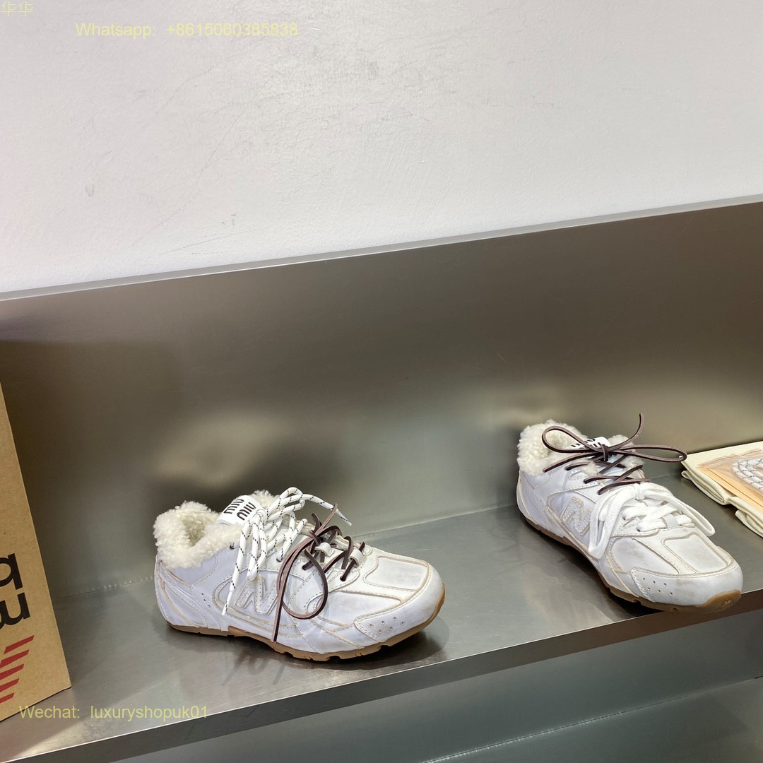 Miu Miu New Balance 530 sl leather Fur shearling Low Top Sneakers Women Mens Shoes