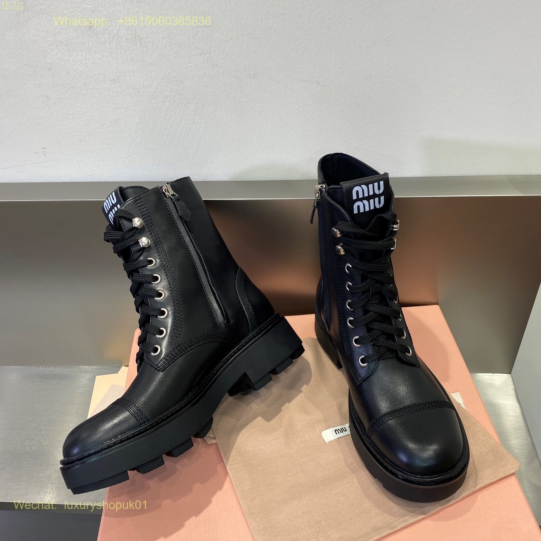 Miu Miu Leather Lace-Up Ankle Boots Women Shoes