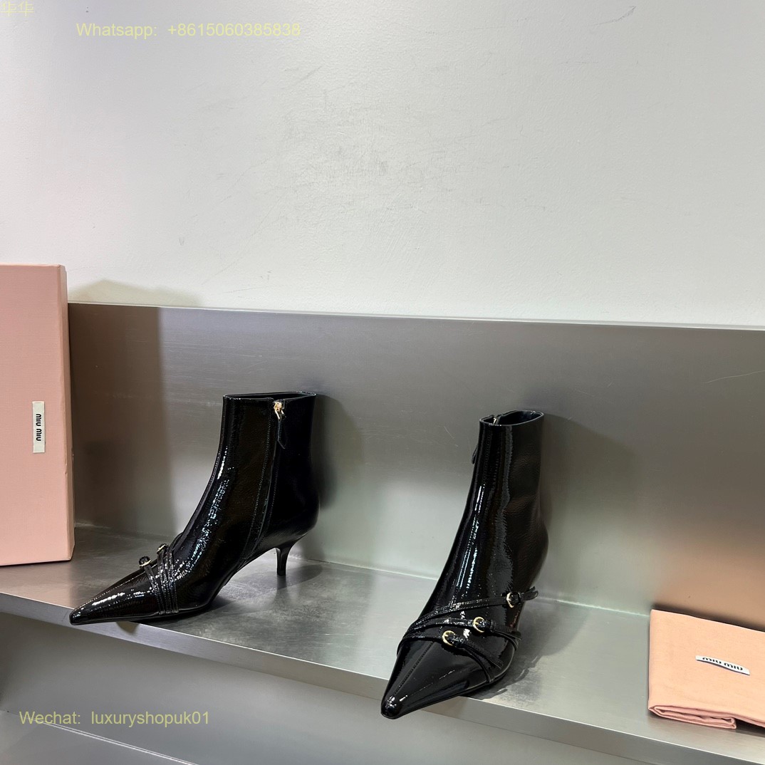 Miu Miu naplak booties Buckle Strap Point-Toe Ankle Boot Women Shoes