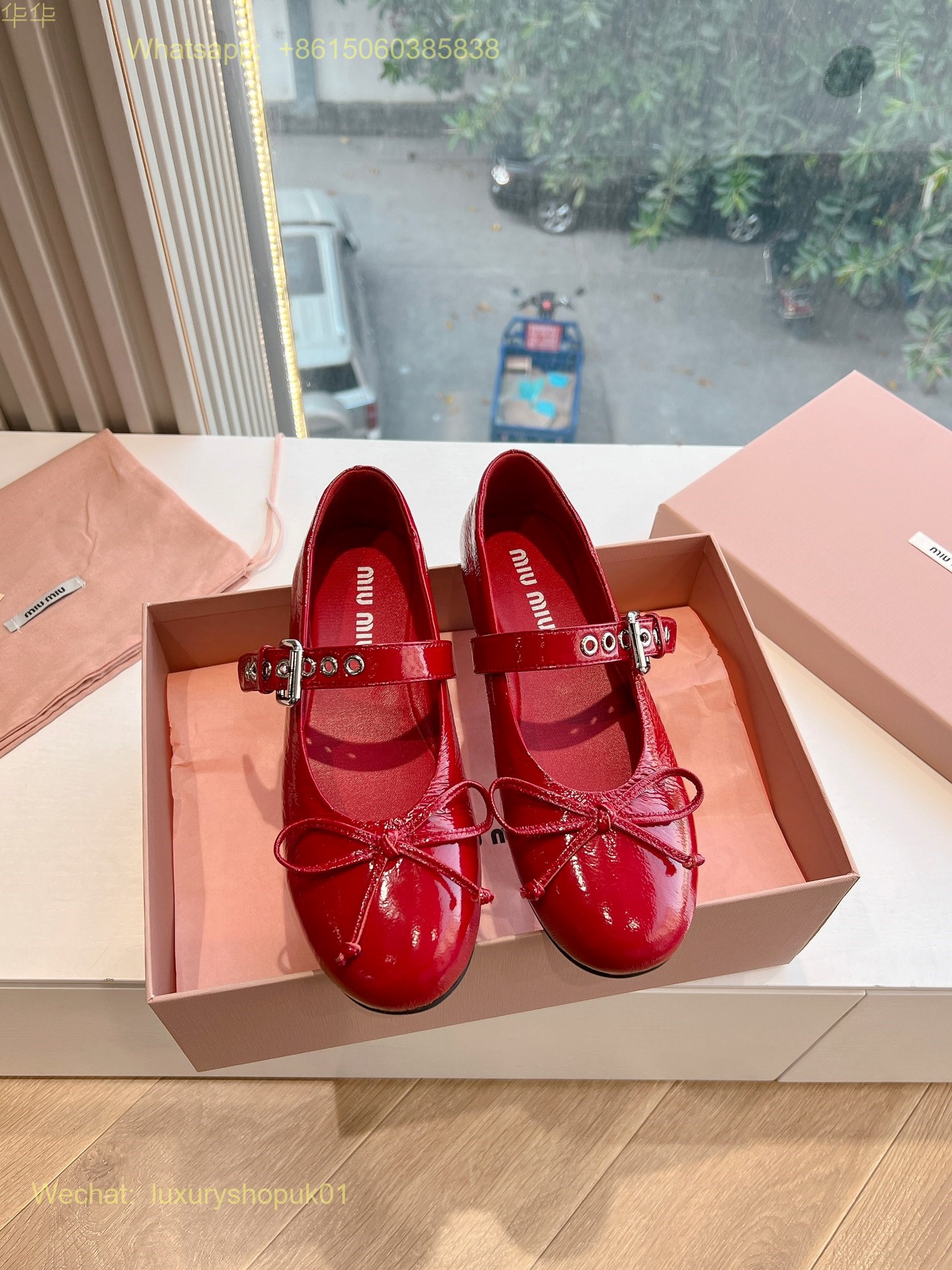 Miu Miu Bow-Detailed Buckled Ballerina bow Ballet Flats Women Shoes