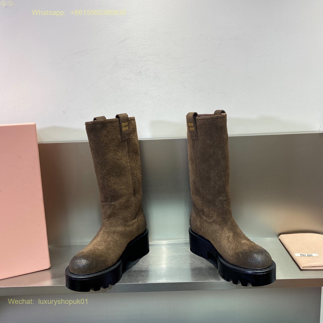 Miu Miu Suede Leather Boots Women Shoes