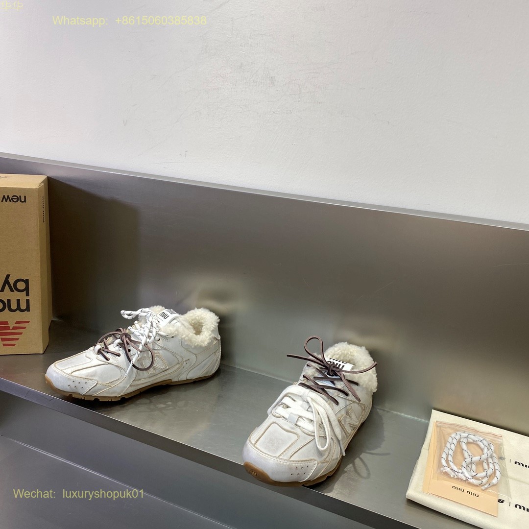 Miu Miu New Balance 530 sl leather Fur shearling Low Top Sneakers Women Mens Shoes