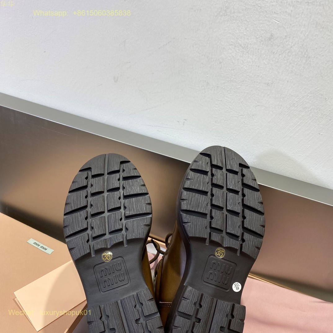 Miu Miu Heeled Lace-Up Platform high top fur shearling Loafers Women Shoes