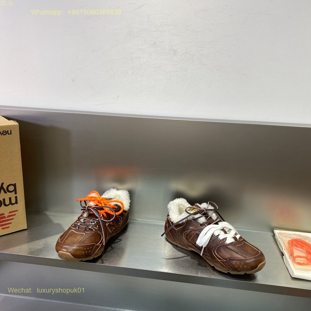 Miu Miu New Balance 530 sl leather Fur shearling Low Top Sneakers Women Mens Shoes