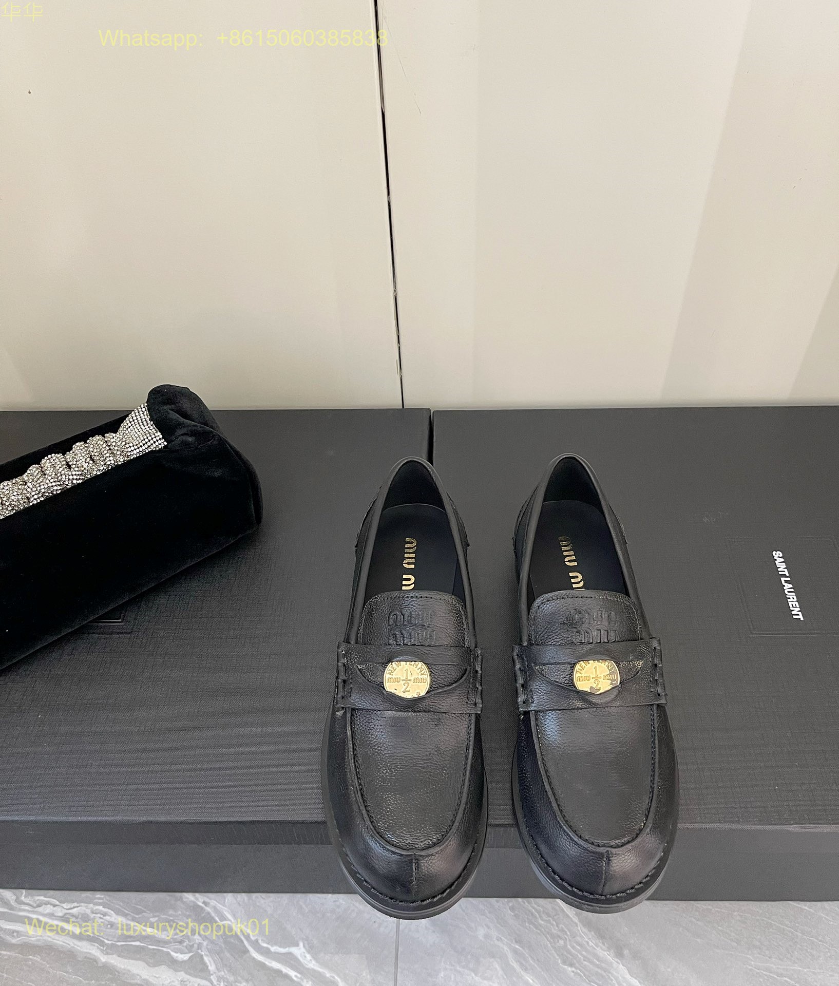 Miu Miu Round Toe Embossed Patent Penny Loafers Women Shoes