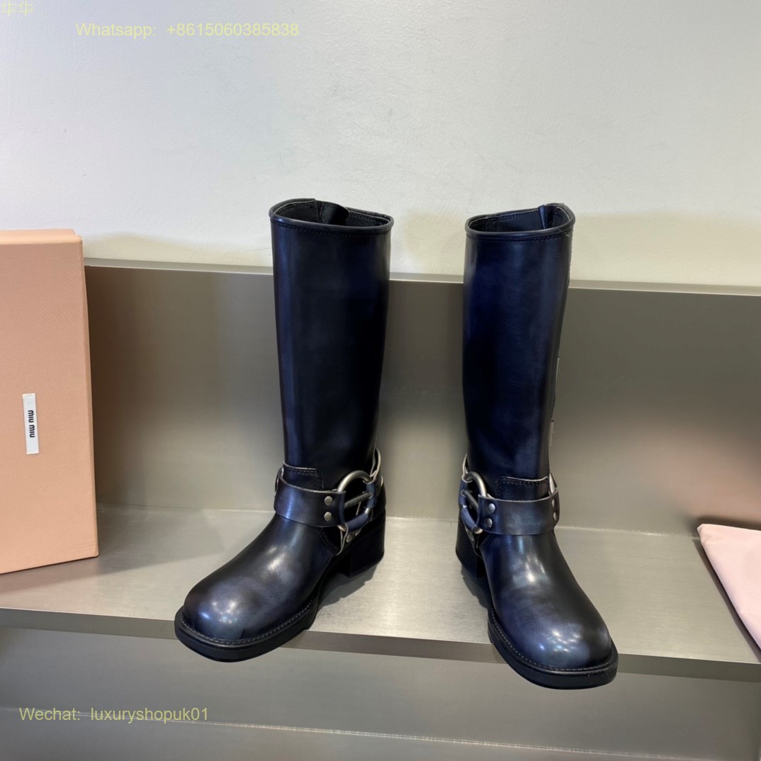 Miu Miu Buckled Knee-High Leather Boots Women Shoes