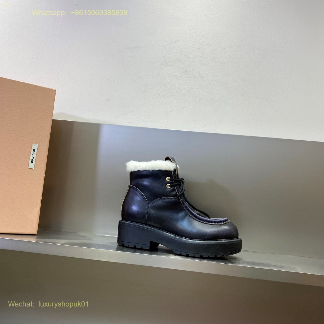 Miu Miu Heeled Lace-Up Platform high top fur shearling Loafers Women Shoes