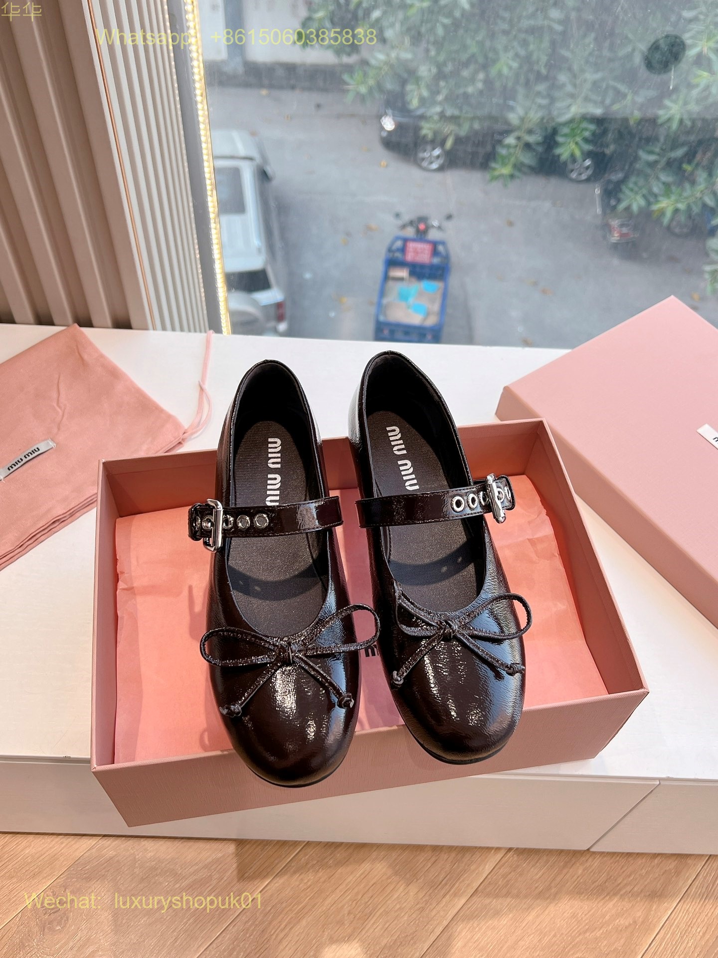 Miu Miu Bow-Detailed Buckled Ballerina bow Ballet Flats Women Shoes