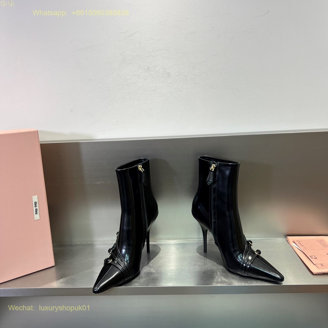 Miu Miu naplak booties Buckle Strap Point-Toe Ankle Boot Women Shoes