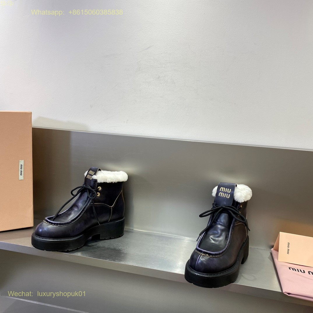 Miu Miu Heeled Lace-Up Platform high top fur shearling Loafers Women Shoes