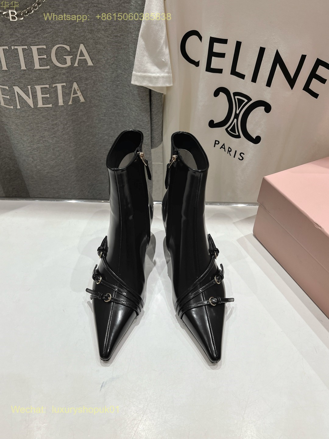 Miu Miu naplak booties Buckle Strap Point-Toe Ankle Boot Women Shoes