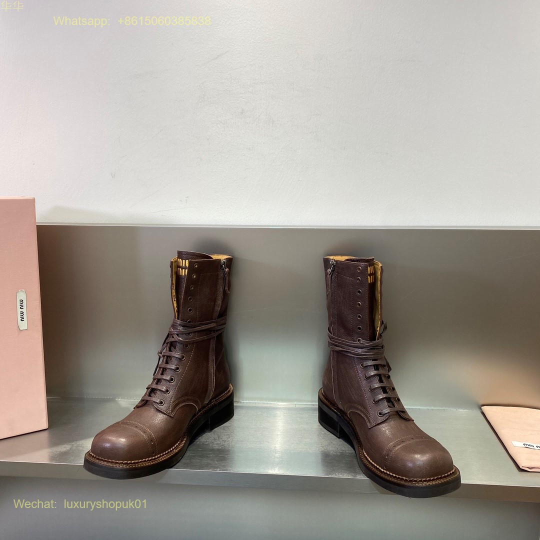 Miu Miu Lace-Up Boots leather laced booties Women Shoes