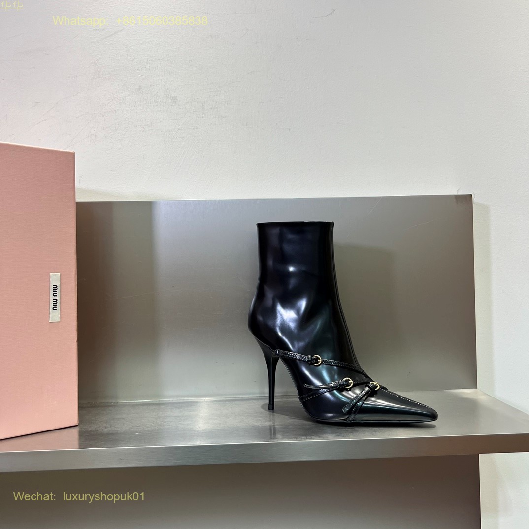 Miu Miu naplak booties Buckle Strap Point-Toe Ankle Boot Women Shoes