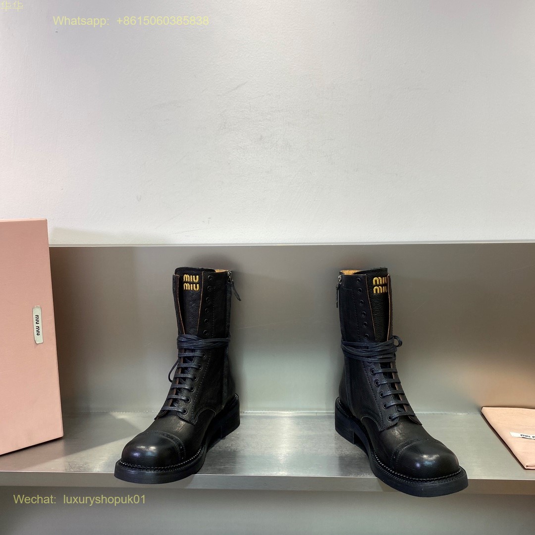 Miu Miu Lace-Up Boots leather laced booties Women Shoes