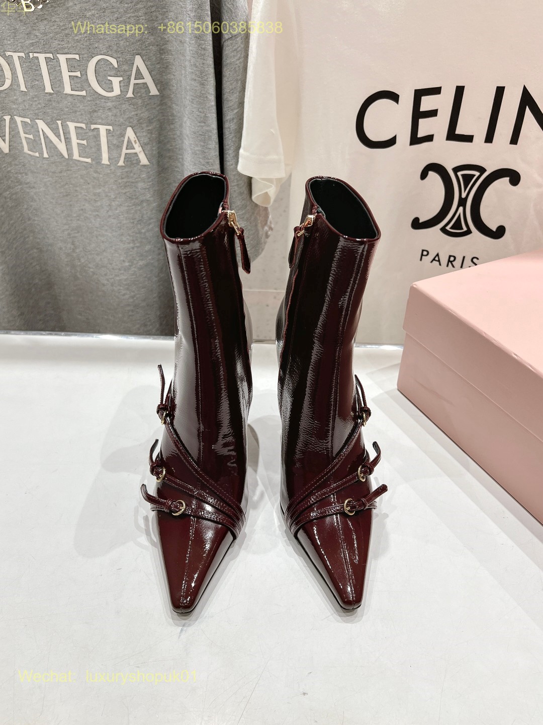 Miu Miu naplak booties Buckle Strap Point-Toe Ankle Boot Women Shoes