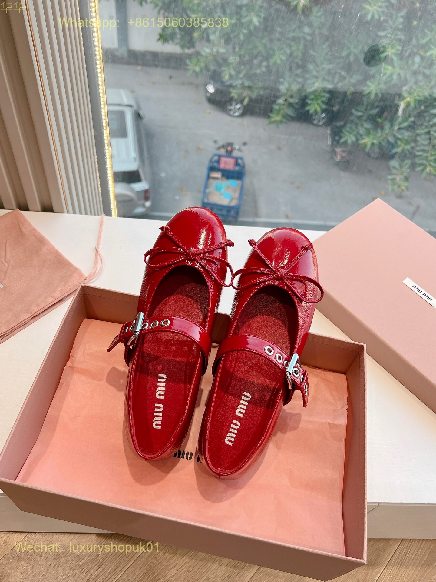 Miu Miu Bow-Detailed Buckled Ballerina bow Ballet Flats Women Shoes