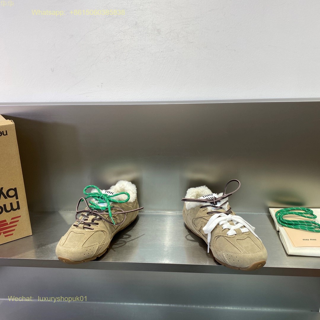 Miu Miu New Balance 530 sl leather Fur shearling Low Top Sneakers Women Mens Shoes