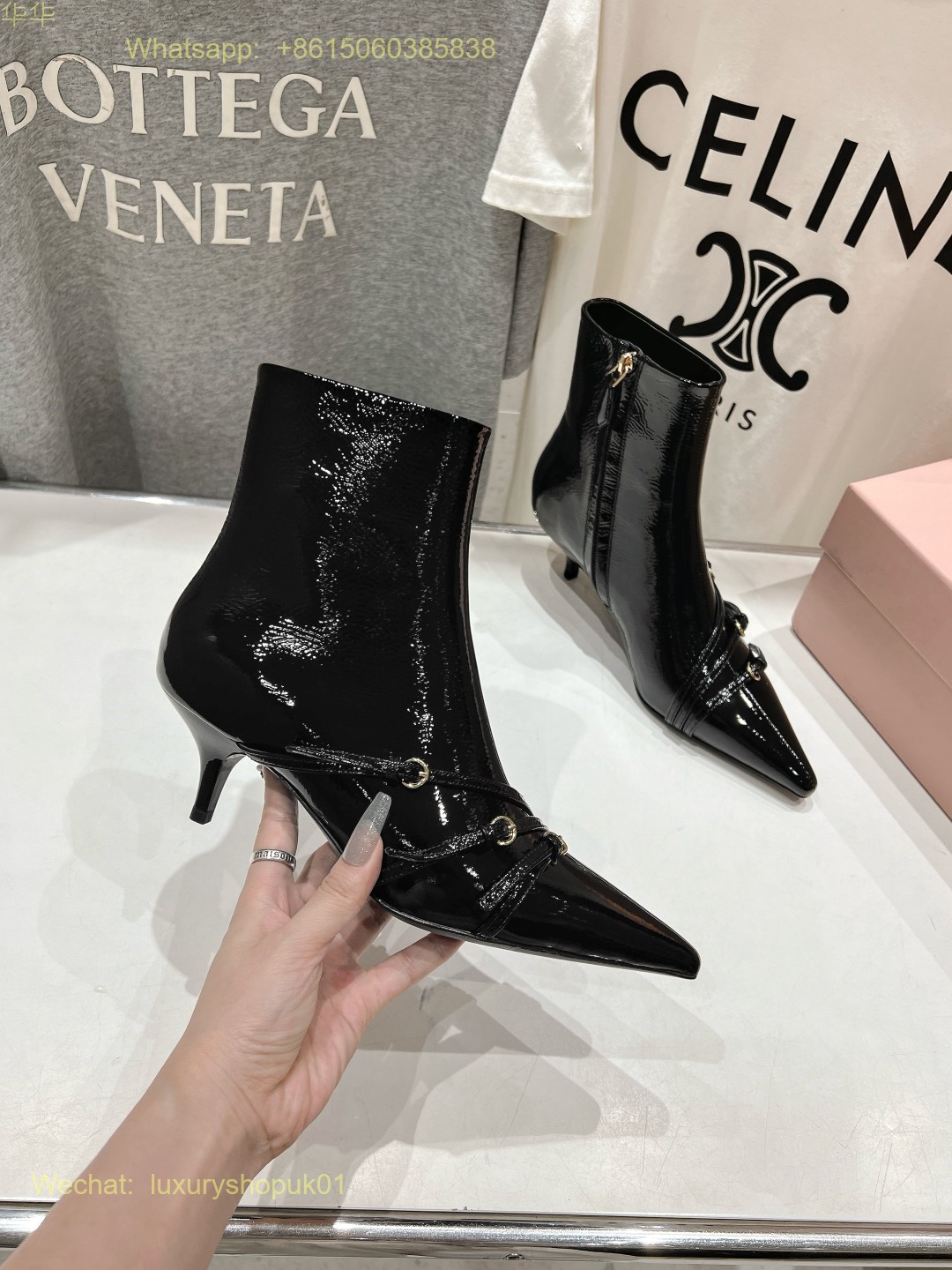 Miu Miu naplak booties Buckle Strap Point-Toe Ankle Boot Women Shoes