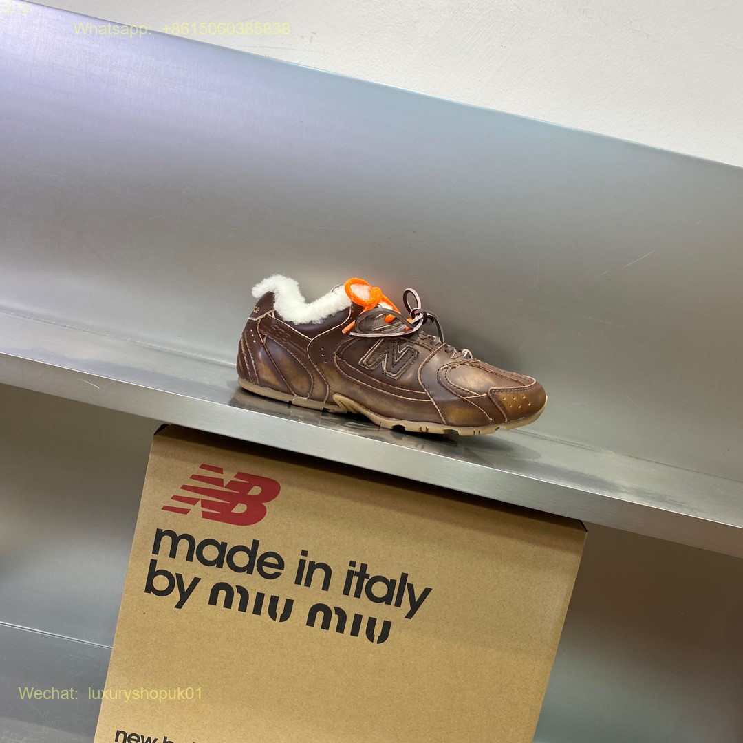 Miu Miu New Balance 530 sl leather Fur shearling Low Top Sneakers Women Mens Shoes