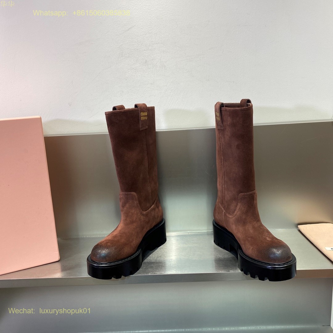 Miu Miu Suede Leather Boots Women Shoes