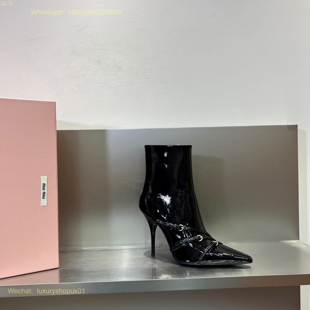 Miu Miu naplak booties Buckle Strap Point-Toe Ankle Boot Women Shoes