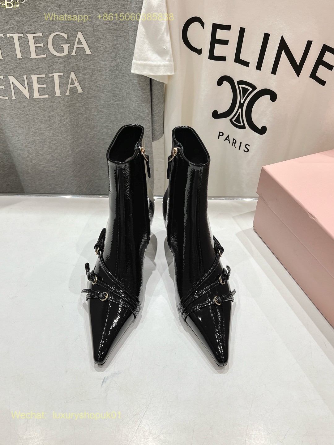 Miu Miu naplak booties Buckle Strap Point-Toe Ankle Boot Women Shoes