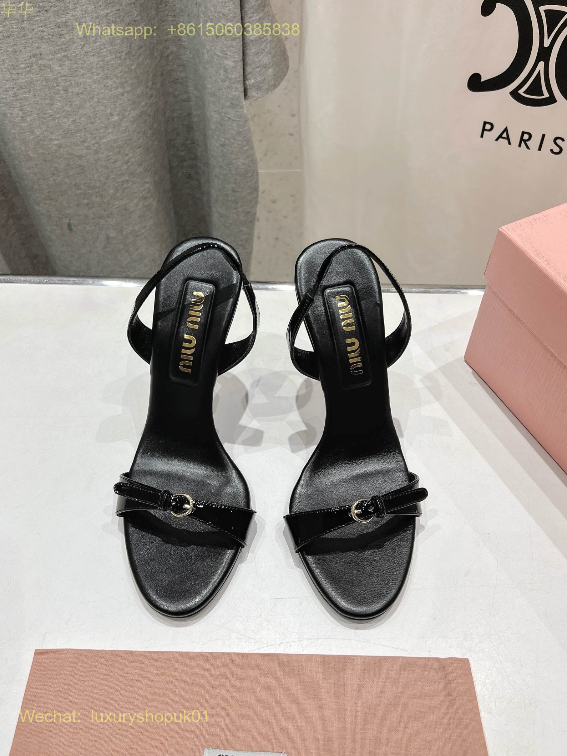 Miu Miu Patent Leather Heeled Sandals buckle Women Shoes