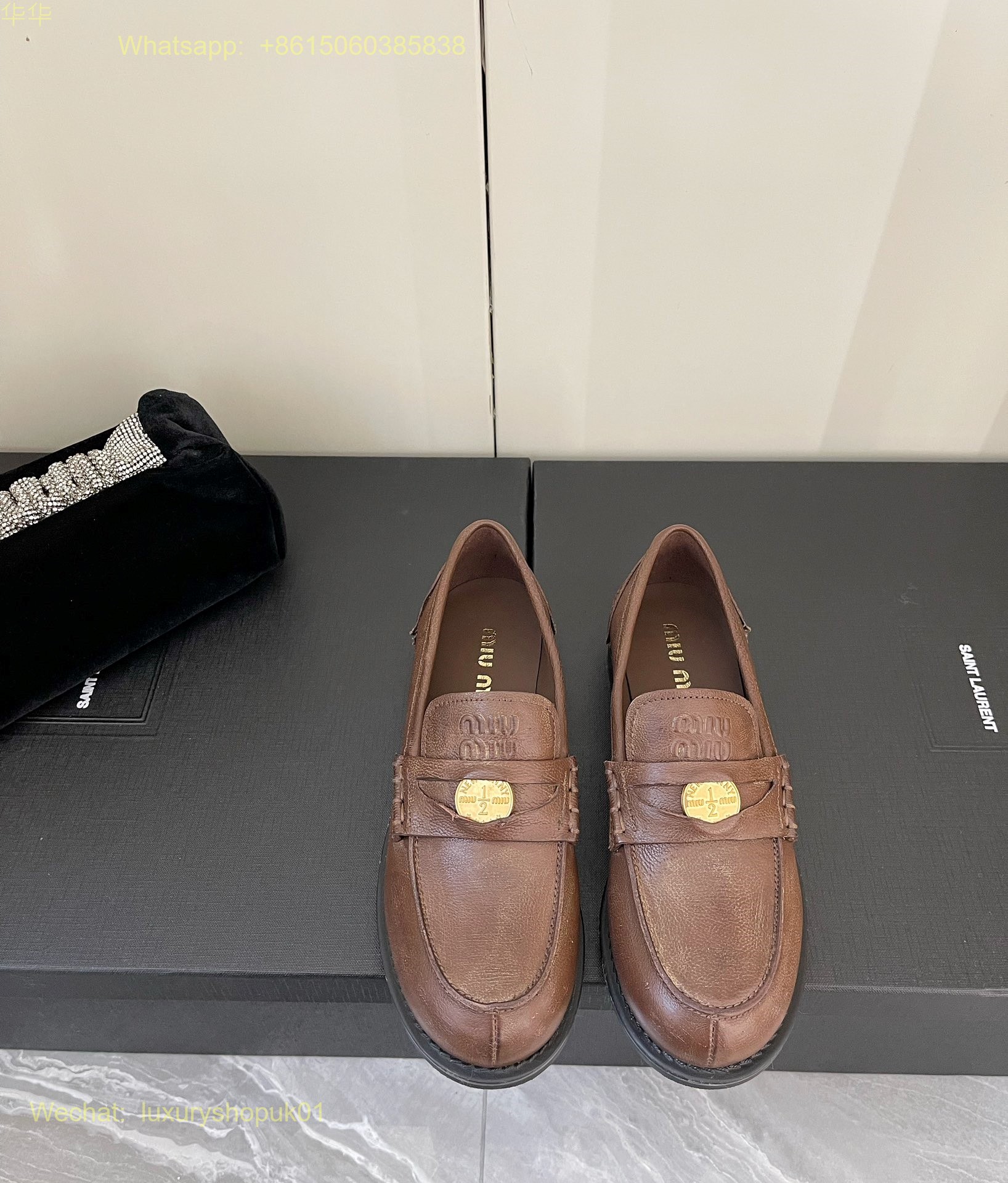 Miu Miu Round Toe Embossed Patent Penny Loafers Women Shoes