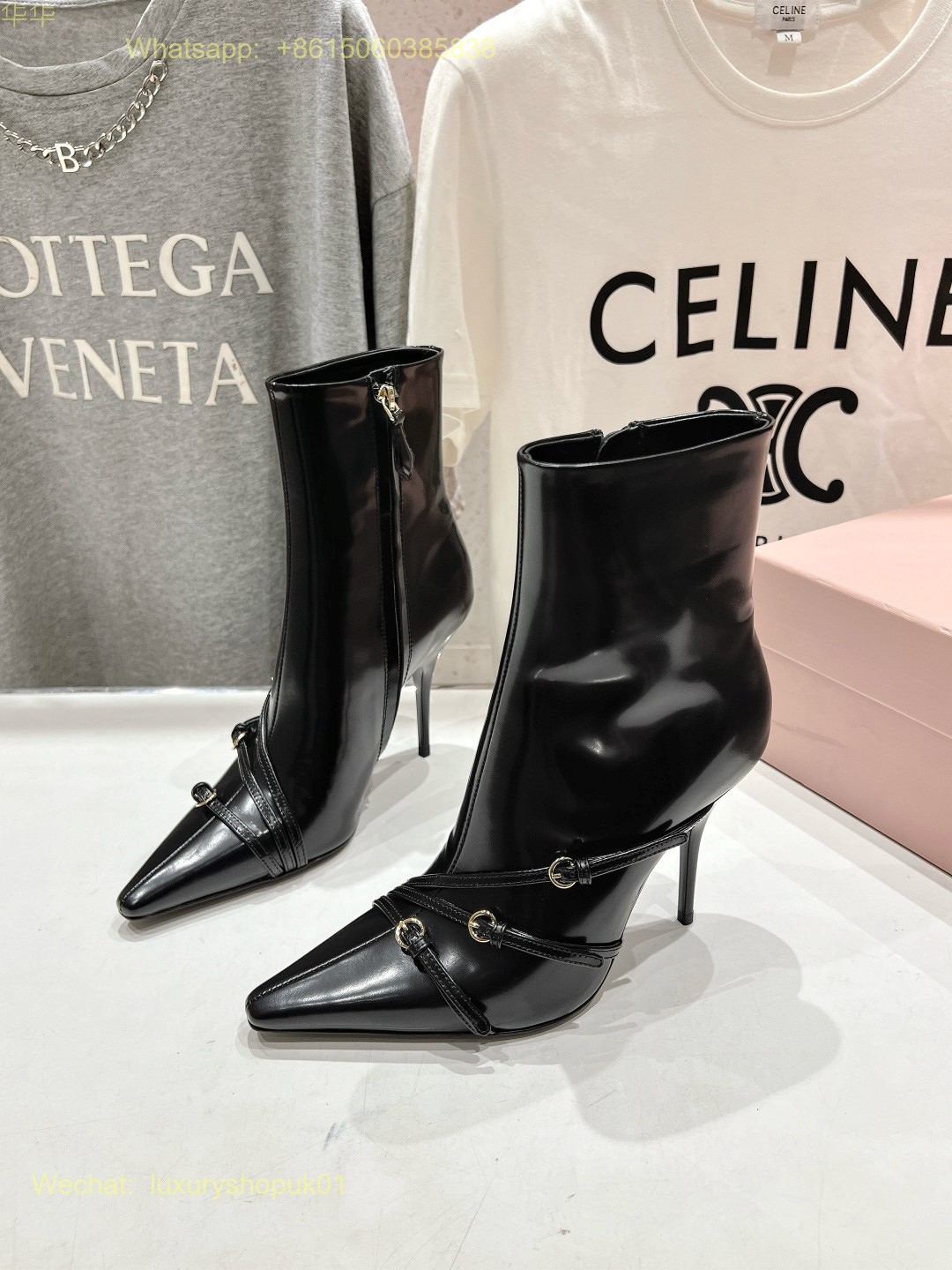 Miu Miu naplak booties Buckle Strap Point-Toe Ankle Boot Women Shoes