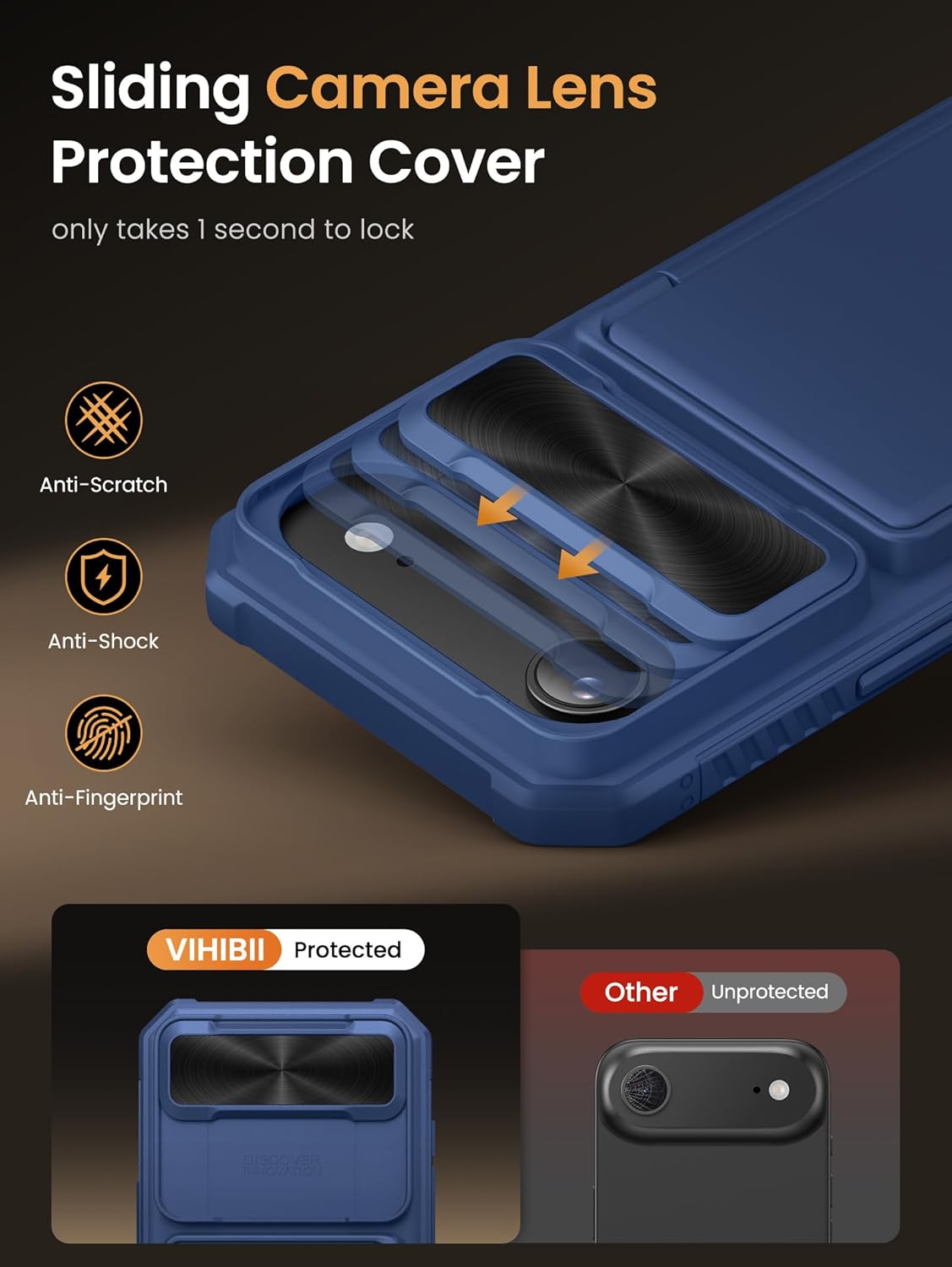 Vihibii for iPhone 17 Pro Case Wallet with Card Holder (4 Cards) [RFID Blocking] & Slide Camera Cover, Military Grade Drop Protection, Rugged Hard Back & Silicone Edge Phone Case 6.3 5G 2025, Black