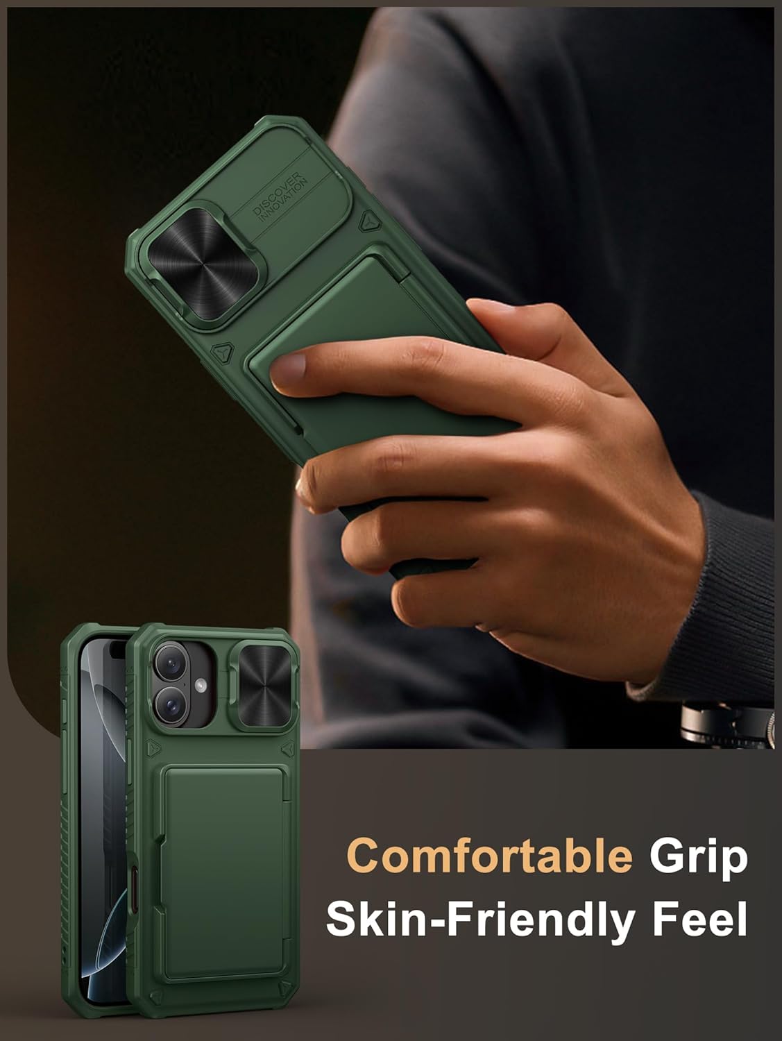 Vihibii for iPhone 17 Pro Case Wallet with Card Holder (4 Cards) [RFID Blocking] & Slide Camera Cover, Military Grade Drop Protection, Rugged Hard Back & Silicone Edge Phone Case 6.3 5G 2025, Black