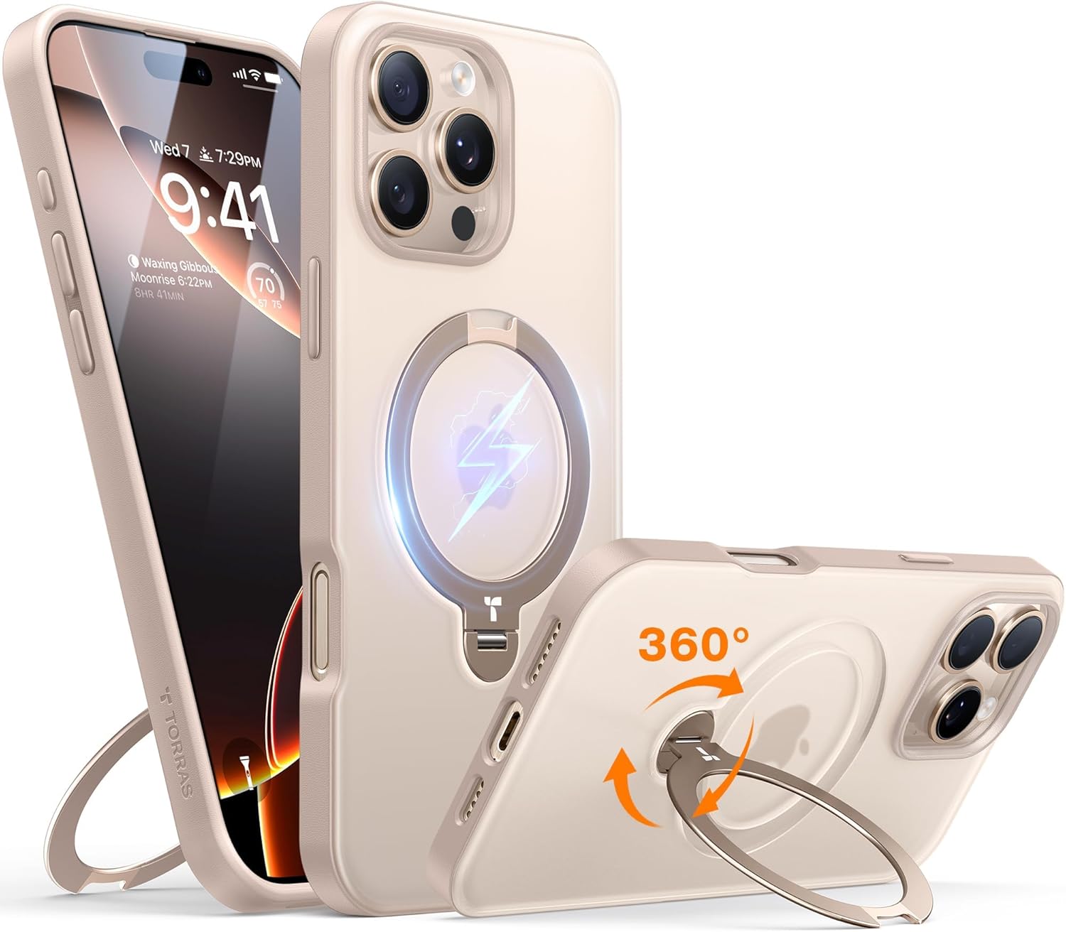 TORRAS Q3 360 Spin for iPhone 17 Pro Max Case Magnetic Stand, Compatible with Magsafe, Military Grade Protection, Camera Control, Built-in Kickstand 17 Pro Max Phone Case 6.9'', Clear