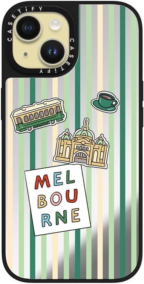 CASETiFY Mirror Case for iPhone 16 [Reflective / 4.9ft Drop Protection/Compatible with Magsafe] - Melbourne Stickers - Silver On Black