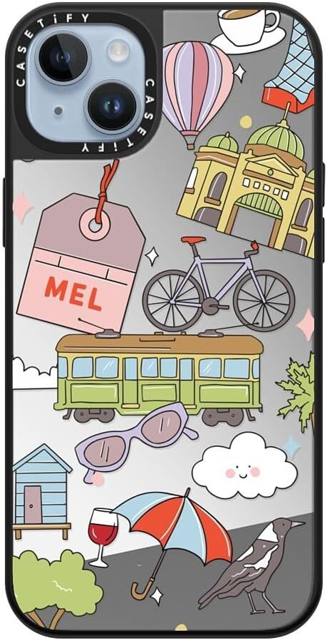 CASETiFY Mirror Case for iPhone 16 [Reflective / 4.9ft Drop Protection/Compatible with Magsafe] - Melbourne Stickers - Silver On Black