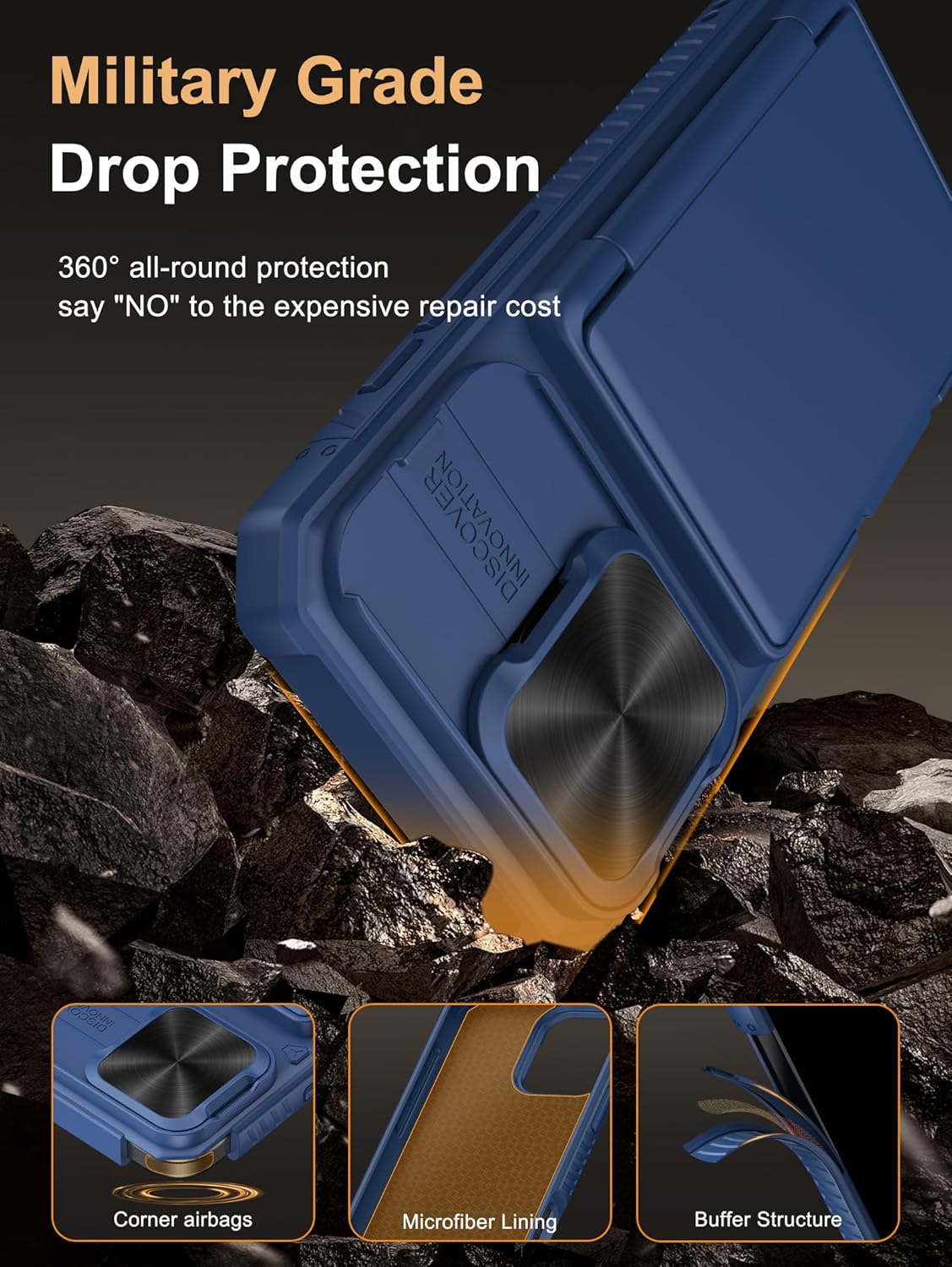 Vihibii for iPhone 17 Pro Case Wallet with Card Holder (4 Cards) [RFID Blocking] & Slide Camera Cover, Military Grade Drop Protection, Rugged Hard Back & Silicone Edge Phone Case 6.3 5G 2025, Black