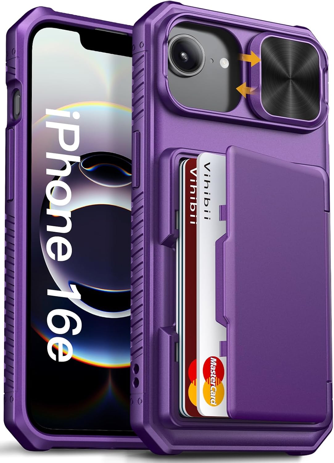 Vihibii for iPhone 17 Pro Case Wallet with Card Holder (4 Cards) [RFID Blocking] & Slide Camera Cover, Military Grade Drop Protection, Rugged Hard Back & Silicone Edge Phone Case 6.3 5G 2025, Black