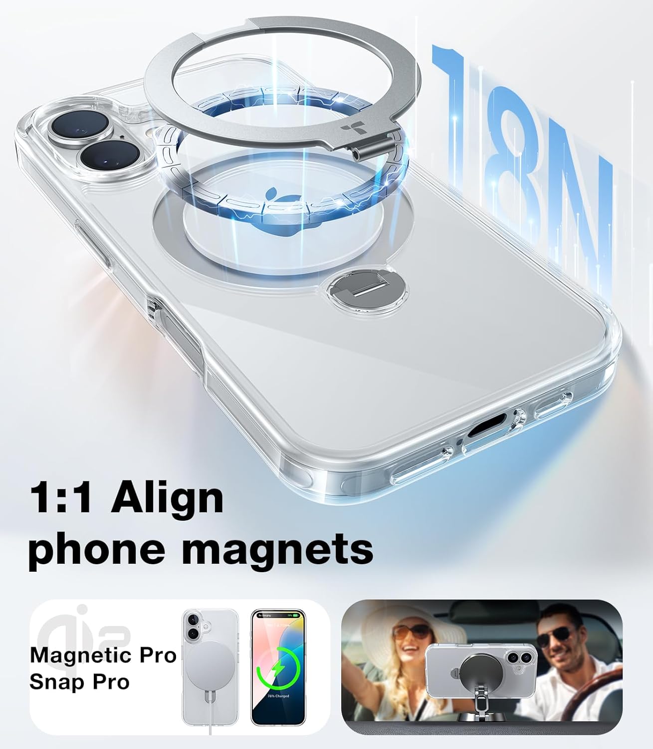 TORRAS Q3 360 Spin for iPhone 17 Pro Max Case Magnetic Stand, Compatible with Magsafe, Military Grade Protection, Camera Control, Built-in Kickstand 17 Pro Max Phone Case 6.9'', Clear