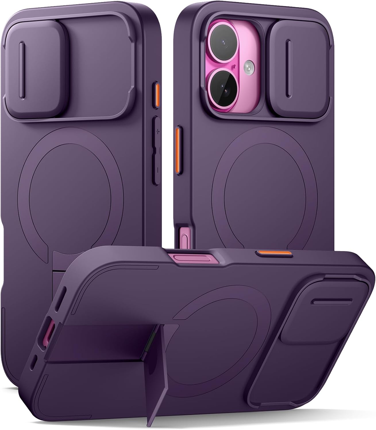 SURITCH for iPhone 12/12 Pro Case with Magnetic Camera Slide Cover and Adjustable Kickstand, Compatible with MagSafe, Shockproof Bumper Case Slim Protective Cover for iPhone 12/12 Pro 6.1 Inch, Black