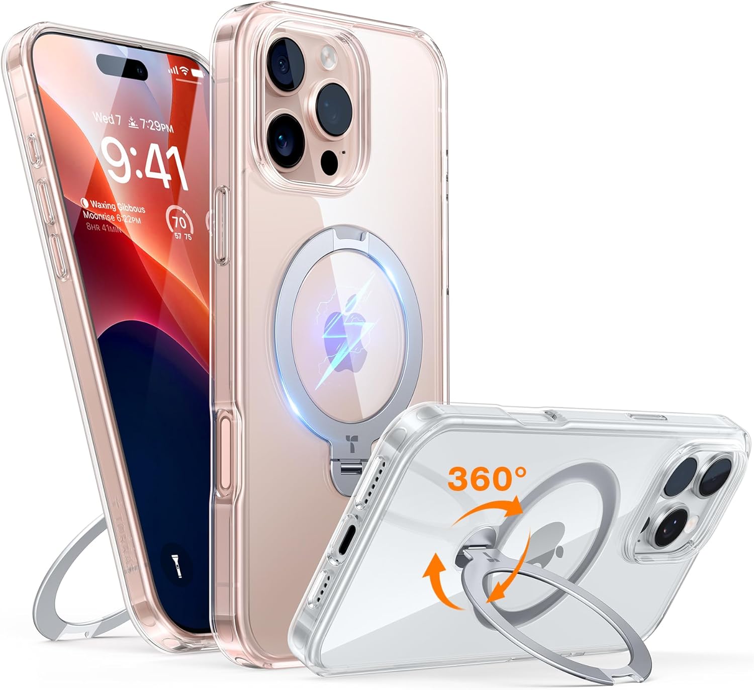 TORRAS Q3 360 Spin for iPhone 17 Pro Max Case Magnetic Stand, Compatible with Magsafe, Military Grade Protection, Camera Control, Built-in Kickstand 17 Pro Max Phone Case 6.9'', Clear