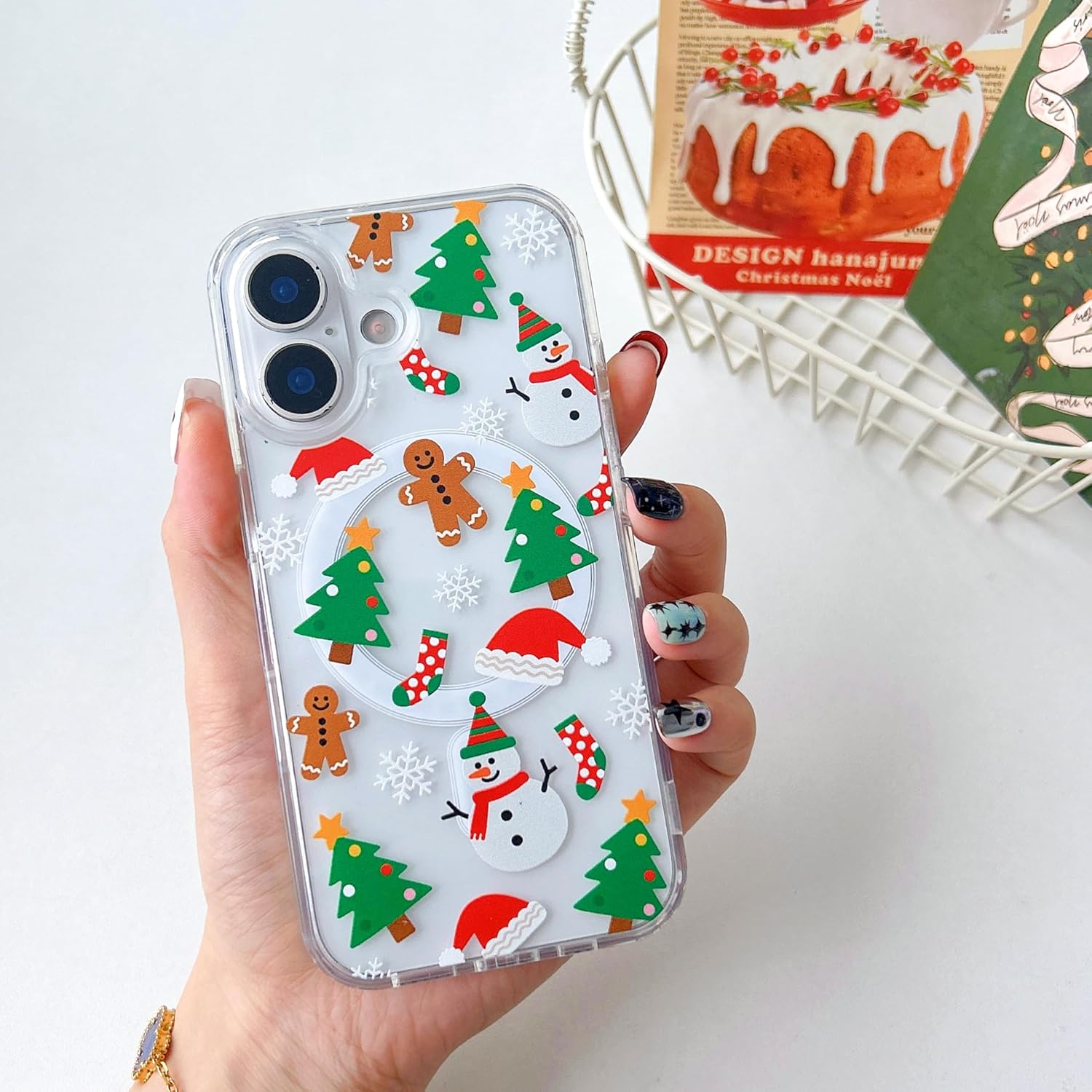 UEEBAI Christmas Phone Case for iPhone 16, Cute Merry Christmas Pattern Case Compatible with Magsafe Red Xmas Santa Tree Candy Pattern Cover for Women and Girls - Elk