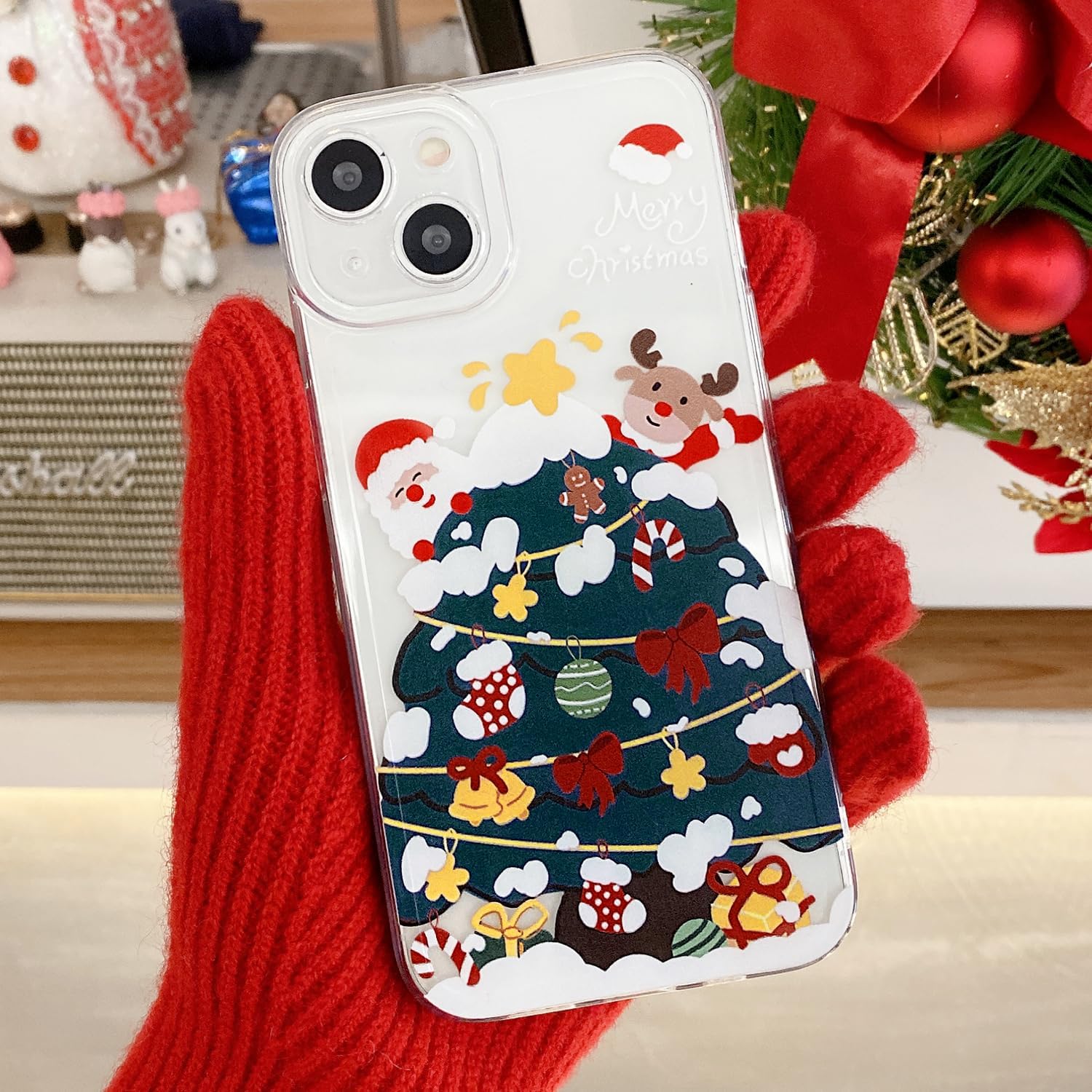 UEEBAI Christmas Phone Case for iPhone 16, Cute Merry Christmas Pattern Case Compatible with Magsafe Red Xmas Santa Tree Candy Pattern Cover for Women and Girls - Elk