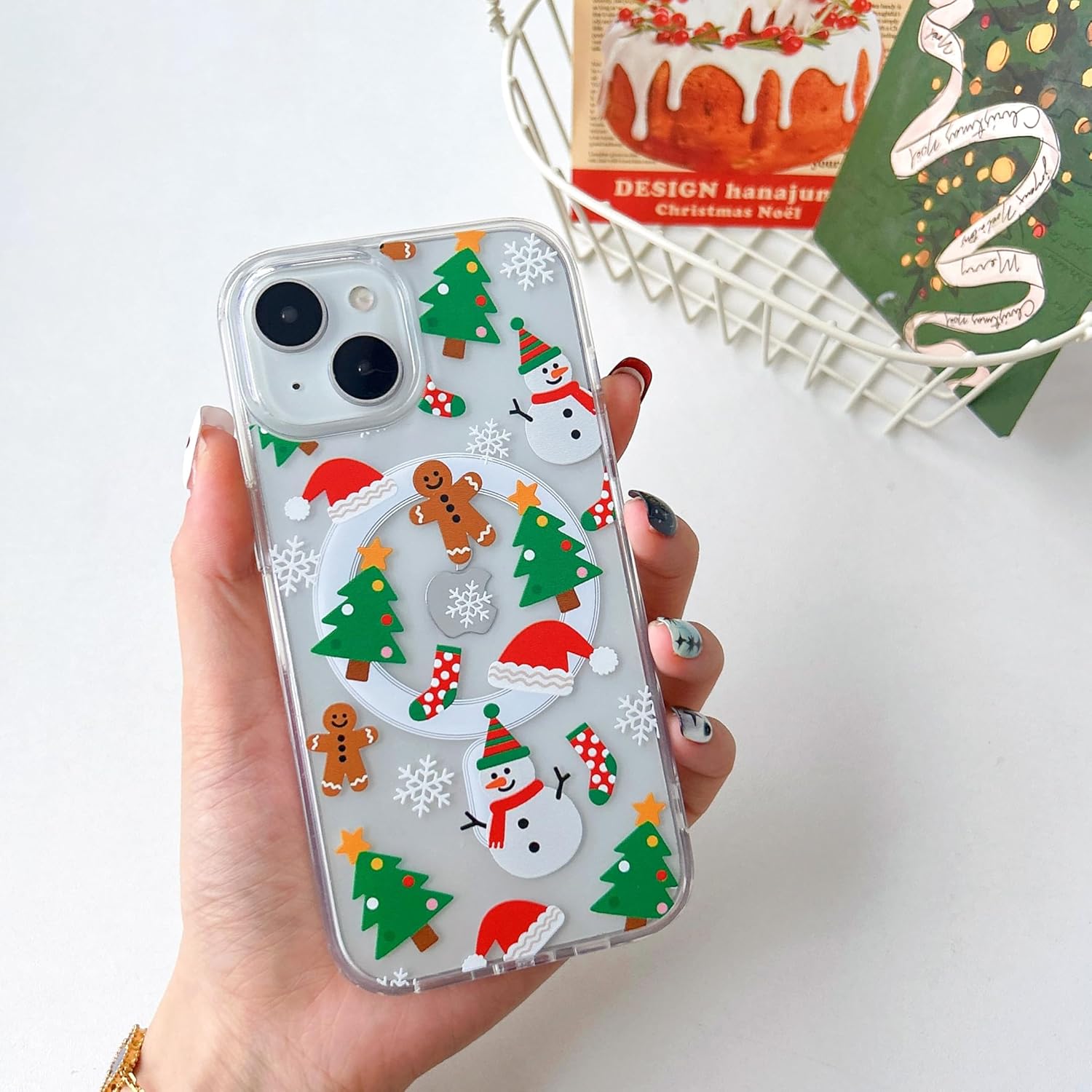 UEEBAI Christmas Phone Case for iPhone 16, Cute Merry Christmas Pattern Case Compatible with Magsafe Red Xmas Santa Tree Candy Pattern Cover for Women and Girls - Elk