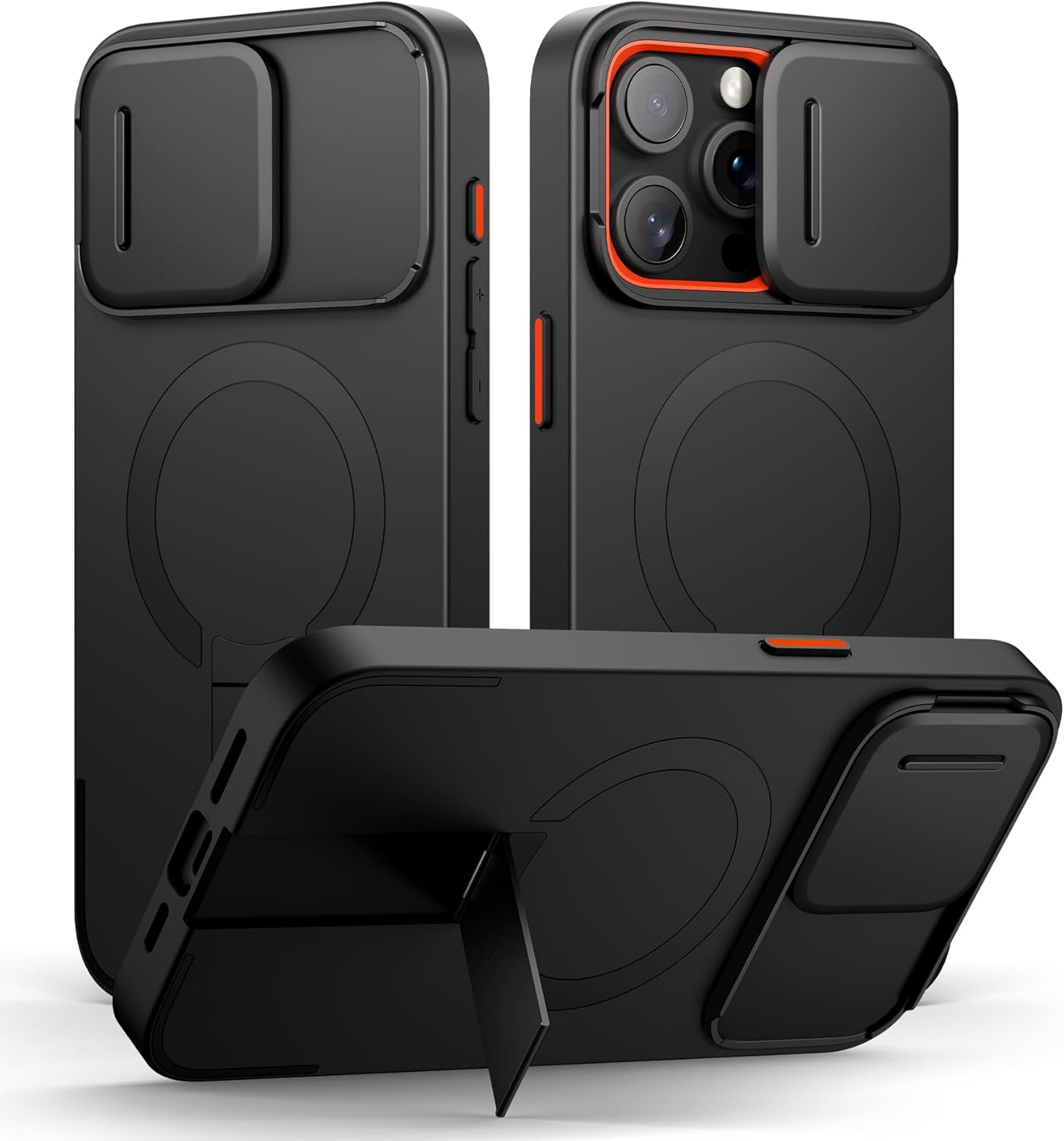 SURITCH for iPhone 12/12 Pro Case with Magnetic Camera Slide Cover and Adjustable Kickstand, Compatible with MagSafe, Shockproof Bumper Case Slim Protective Cover for iPhone 12/12 Pro 6.1 Inch, Black