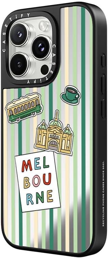 CASETiFY Mirror Case for iPhone 16 [Reflective / 4.9ft Drop Protection/Compatible with Magsafe] - Melbourne Stickers - Silver On Black